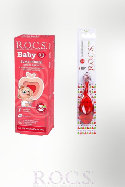 R.O.C.S. Toothpaste with Soft Toothbrush and Apple Purees for Children 0-3 Years