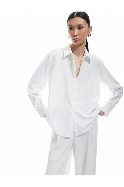 Koton Classic Lapel Long Sleeve Satin Shirt