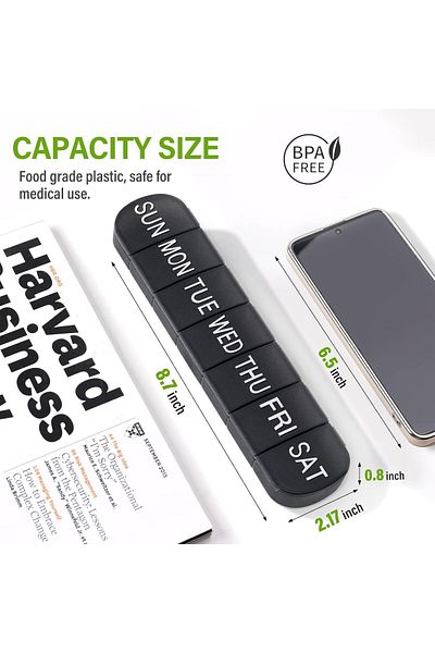 COOYA Weekly Pill Organizer 2 Times a Day, 2 Pack Travel, for Fish Oil (Black)