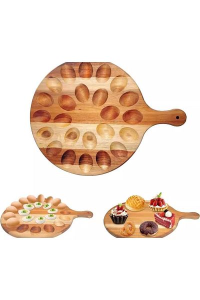 COOYA Wooden baking egg tray, 24 holes,High-Quality Material, for countertop or refrigerator