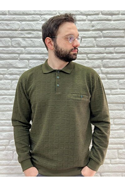 Yeşil barla triko Polo Yaka Sweatshirt