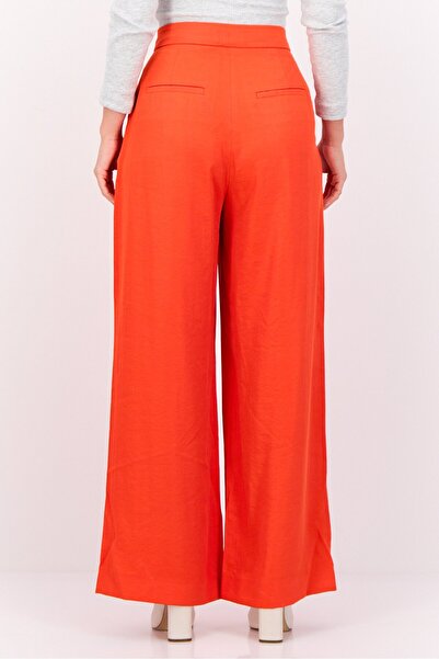 Esprit Women Regular Fit Plain Wide Leg Pants, Orange