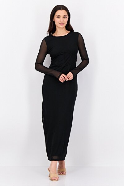 No Comment فستان نسائي شبكي ضيق، أسود