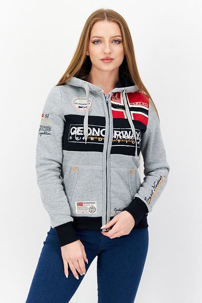 Geographical Norway Women Embroidered Hooded Sweatshirt, Grey