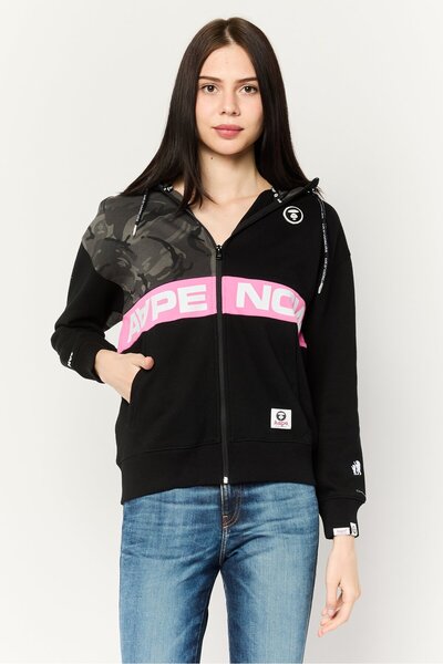 Aape By A Bathing Ape هودي نسائي بأكمام طويلة وطبعة جرافيكية، أسود