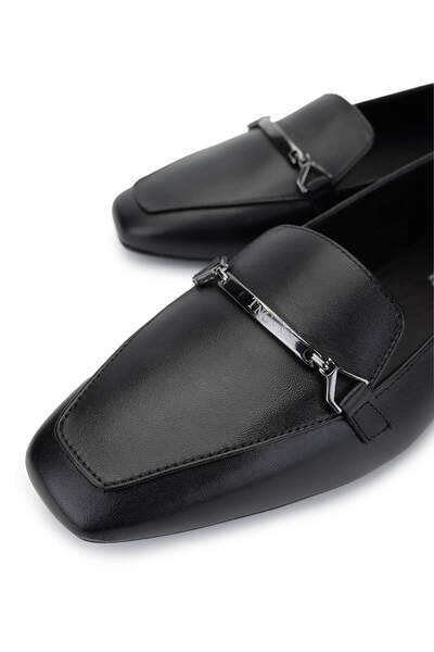 Tamer Tanca Kadın Hakiki Deri Siyah Deri Loafer Ayakkabı