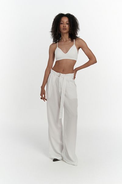 MAİ COLLECTİON Paros Belt Detail Ecru Palazzo Trousers