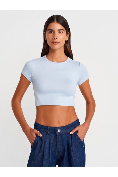 Dilvin 31104 Crop Top modal-albastru deschis