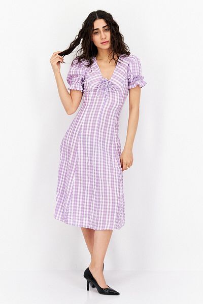 NA-KD Women Checkered Midi Casual Dress, Lilac