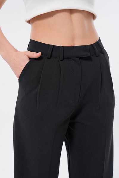 lovebox Women's Modern Palazzo Cut Wide Leg Black Fabric Trousers 002