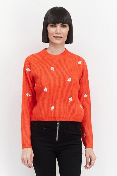 Asos Design Women Embroidered Long Sleeve Sweater, Red