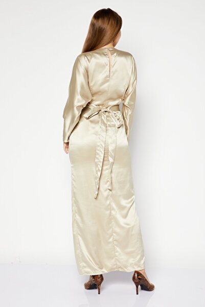 NA-KD Women Belted Batwing Sleeve Maxi Dress, Beige