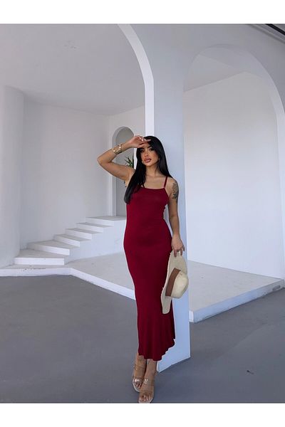 hazelin Γυναικείο μπορντό φόρεμα μίντι μήκους με ρυθμιζόμενο λουράκι HZL25S-FRY 122921