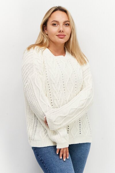 Esprit Women Crew Neck Long Sleeve Knitted Sweater, Off White