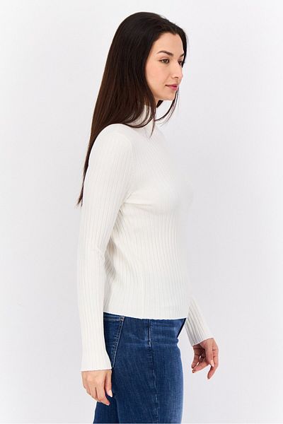 Esprit Women Turtle Neck Long Sleeves Ribbed Top, Off White