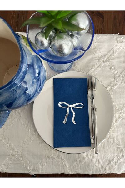 kidspartim مناديل نادلة قابلة للطي بطبعة فيونكة زرقاء من الفضة المذهبة 16 قطعة