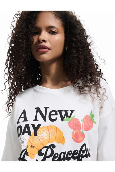 Koton Short Sleeve Crew Neck Cotton Fruit Printed T-Shirt