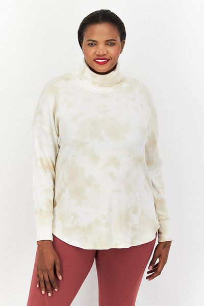 Calvin Klein Women Plus Size Turtle Neck Long Sleeves Tie Dye Top, Beige