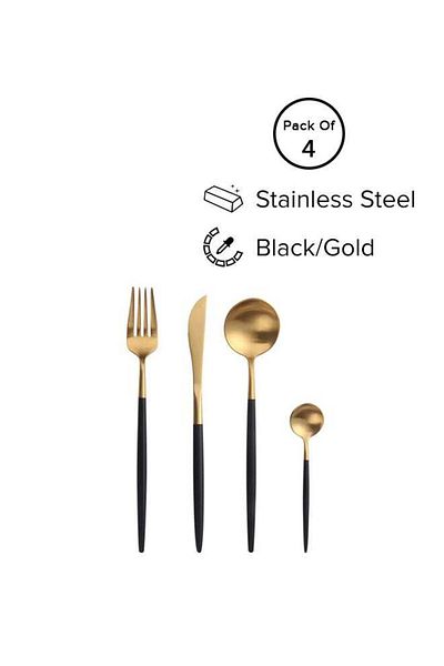 COOYA Stainless Steel Cutlery Set of 4, Smooth Edges, Dishwasher Safe, High Quality and Durable, Gold