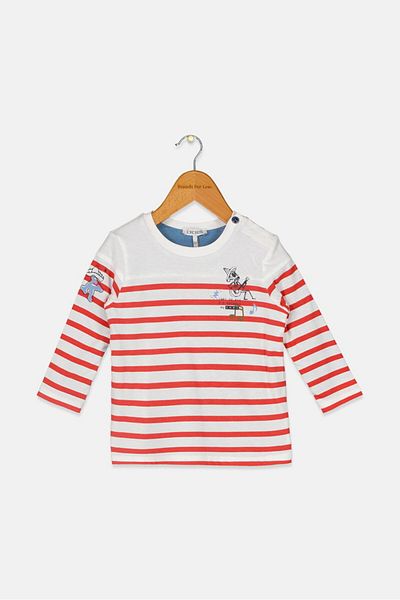 IKKS Toddlers Boy Crew Neck Long Sleeve Stripe Top, White