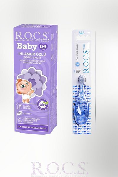 R.O.C.S. 0-3 Years Baby Toothpaste and Brush Set Linden Extract Toothpaste from First Teeth Without Fluoride 35ml