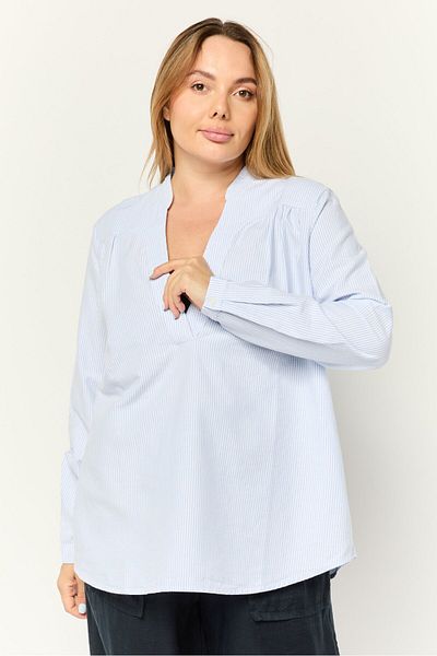 Esprit Women V-Neck Long Sleeve Micro Stripe Shirt, Ligth Blue