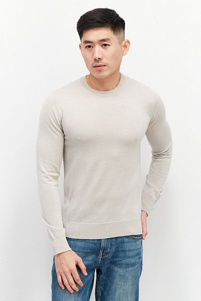 CELIO Men Crew Neck Plain Sweater, Gray