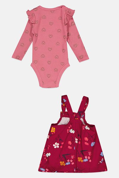 NANETTE LEPORE Toddlers Girl 2 Piece Floral Dress And Long Sleeves Bodysuit, Multicolor