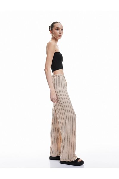 Koton Bürümcük Waist Lace-Up Striped Straight Leg Trousers