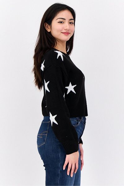 Don't Call Me Jennyfer Women Ribbed Collar Crochet Sweater, Multicolor