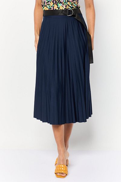 Esprit Women Plated Belted Midi Skirt, Navy
