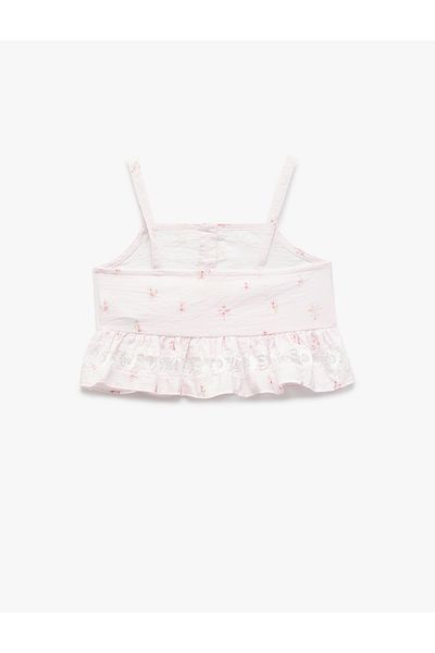 Koton Thin Strap Floral Patterned Viscose Crop Blouse with Ruffle Detail