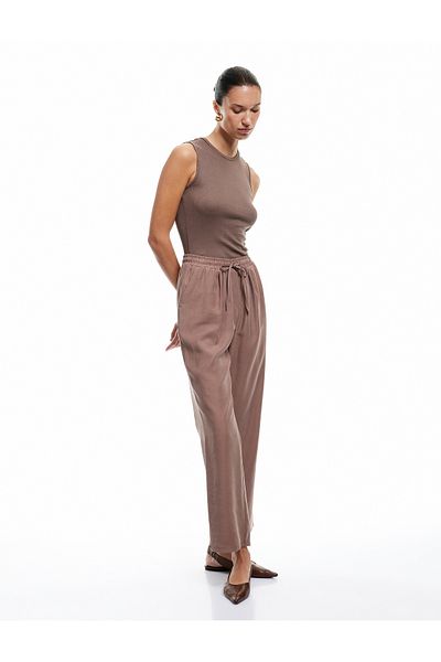 Koton Wide Leg Viscose Trousers with Elastic Waist and Tie Detail