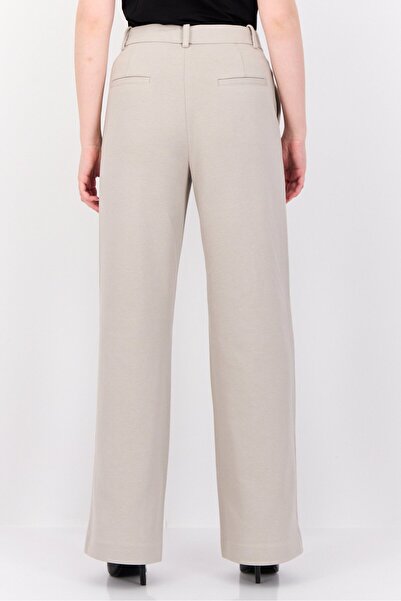 Esprit Women Regular Fit Textured Wide Leg Pants, Beige