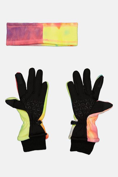 Reebok Kids Girls 1 Pair Brand Logo Gloves And Head Band Set, Multicolor