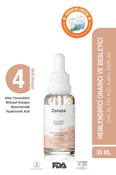 ZAROZA Gold Serum - 24 Gauge - Anti-Aging (24K Gold Leaves Serum) - 30 ml
