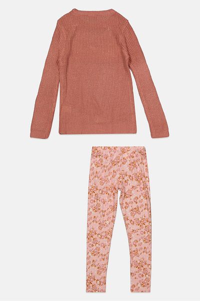 BCBG Girls Kids Girl 2 Pcs Brand Logo Sweater And Pant Set, Old Rose