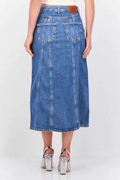 Esprit Women Washed Denim Midi Skirts, Blue