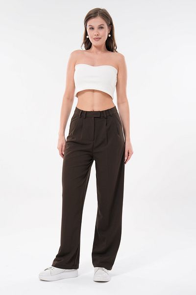 lovebox Women's Modern Palazzo Cut Wide Leg Brown Fabric Trousers 002