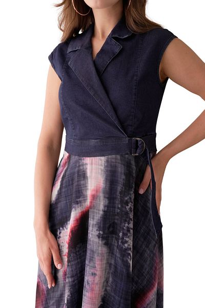 Moda Amore Rochie de denim pentru femei de lungime midi din șifon 038