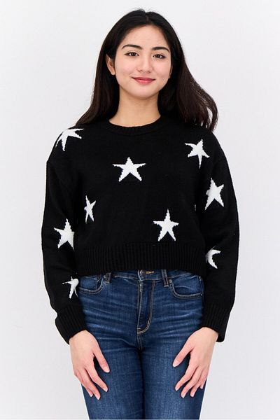 Don't Call Me Jennyfer Women Ribbed Collar Crochet Sweater, Multicolor
