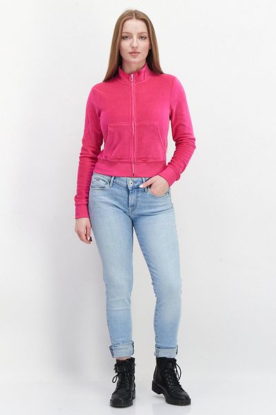 Juicy Couture Women Long Sleeve Full Zip Solid Sweatshirt, Pink
