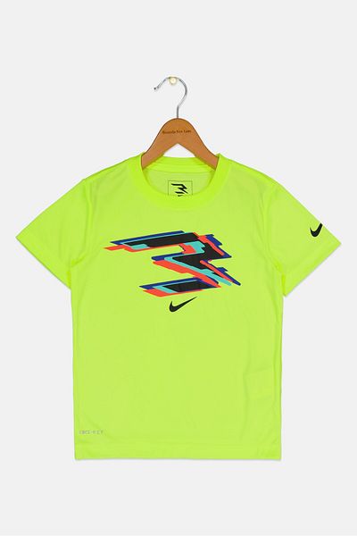 Nike 3Brand by Russell Wilson تي شيرت خارجي بأكمام قصيرة للأولاد الصغار، أخضر ليموني