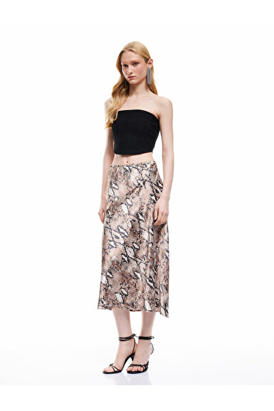 Koton Snake Skin Patterned Comfortable Fit Midi Skirt