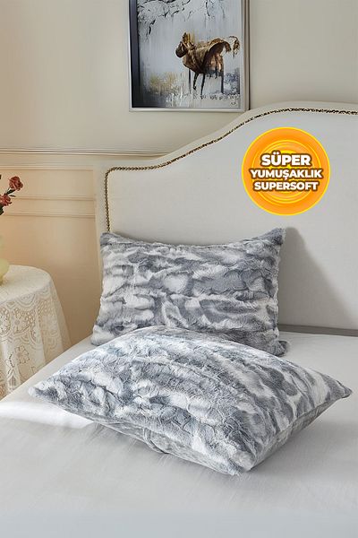 Evlen Home Collection 2' Furry Plush Pillow Case |   50X70 cm |   Soft Supersoft |   Wellsoft Mia Gray/Anthracite
