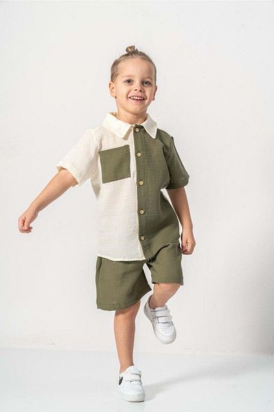 Mnk Baby&Kids Muslin Fabric Cotton Summer Shorts Boy's Suit M00733 Green