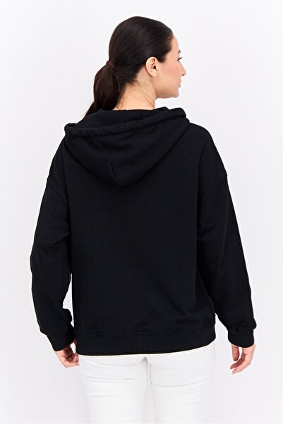 Steve Madden Women Solid Hooded Sweatshirt, Black