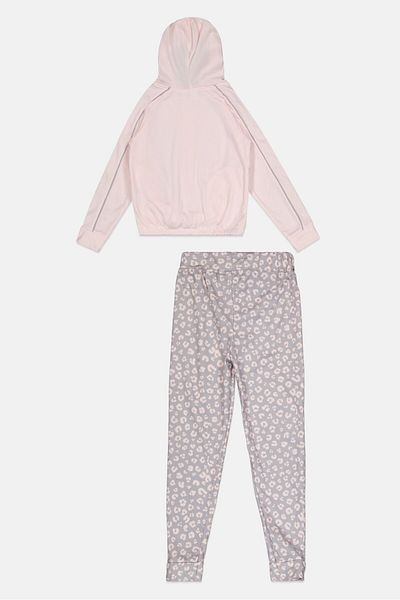 Body Glove Kids Girl 2 Pcs Embroidered Hoodie And Sweatpant Set, Pink/grey