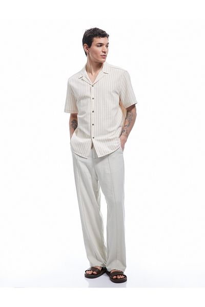 Koton Short Sleeve Regular Fit Turn-Down Collar Cotton Striped Shirt
