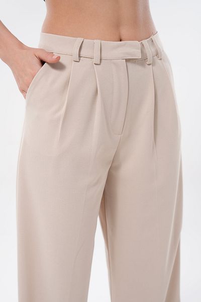 lovebox Women's Modern Palazzo Cut Wide Leg Beige Fabric Trousers 002